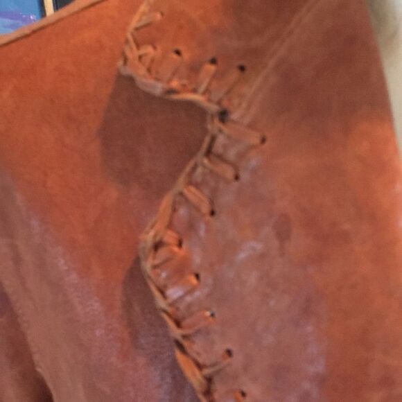 ANDREW MARC Whipstitch trim Rust Leather Blazer one button jacket Cognac Large - Picture 2 of 8